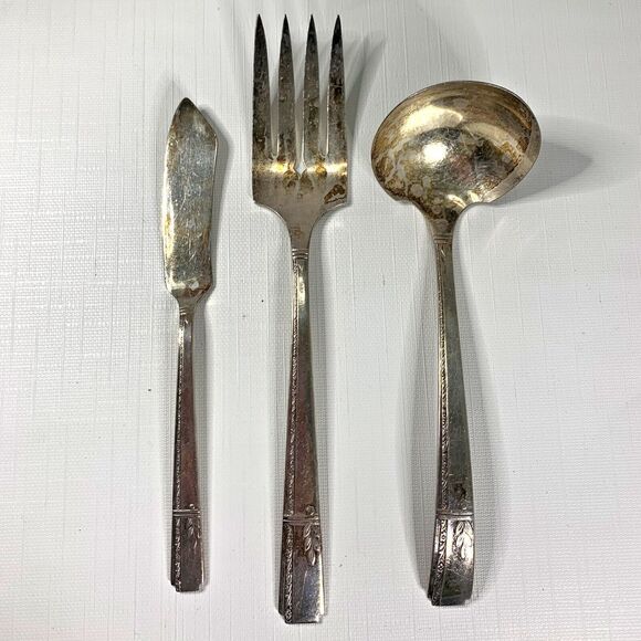 Oneida Prestige 3 Piece Serving Set Silver Plate 1938 Grenoble Mid Century Vtg